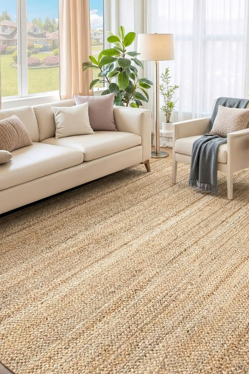 Stunning Hand Braided Beige Jute Rug - Image 2