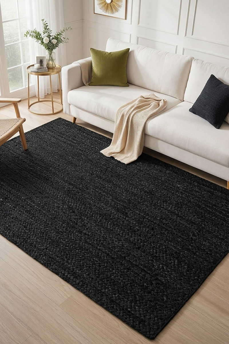 Stunning Hand Braided Black Jute Rug - Image 2