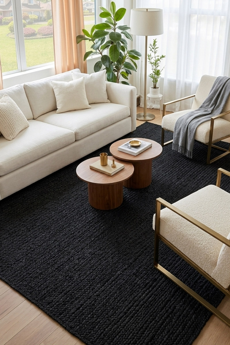 Stunning Hand Braided Black Jute Rug - Image 5