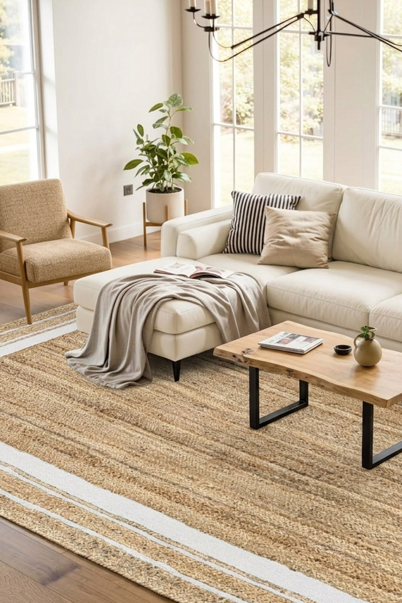 Handmade Indian Jute Rug with White Border - Image 2