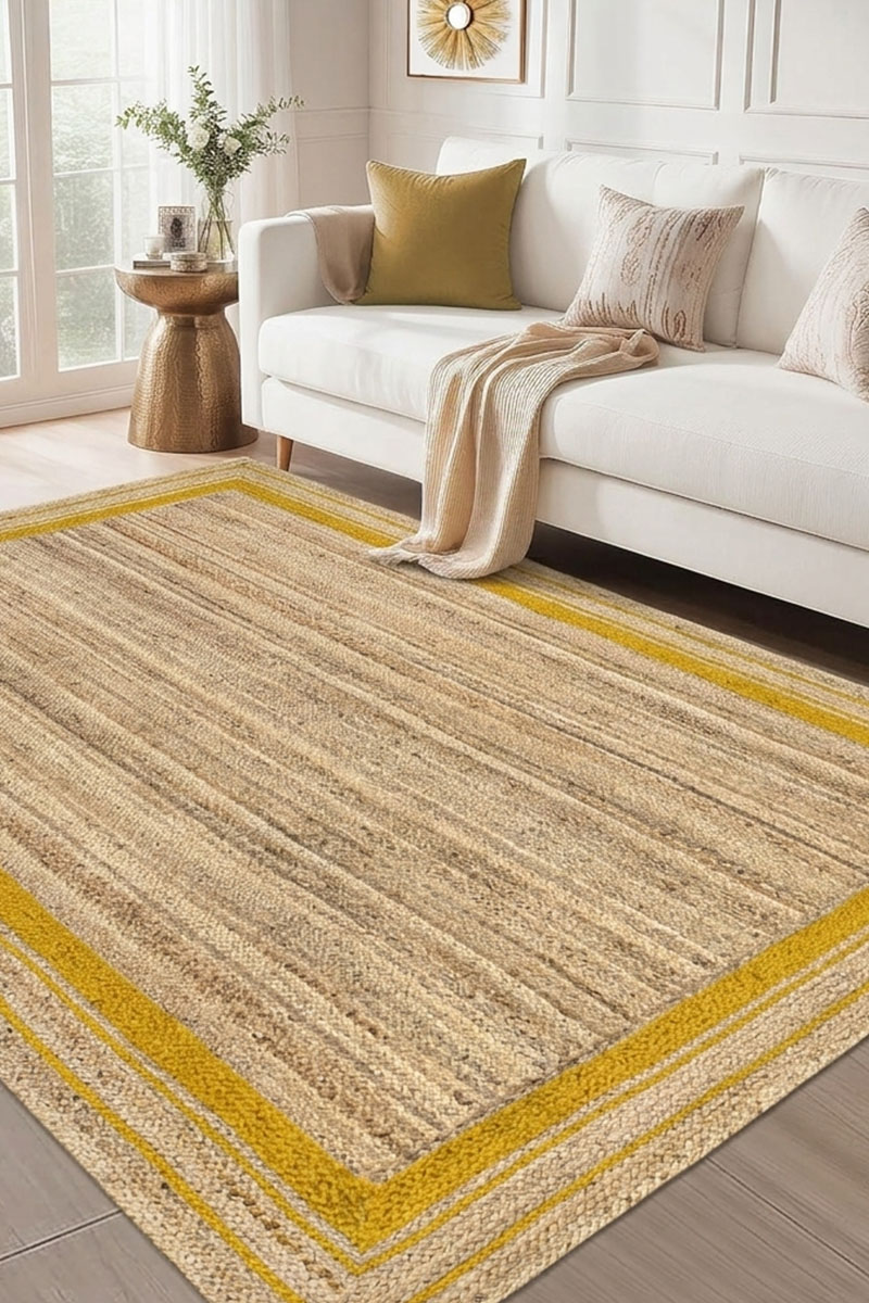 Hand Braided Natural Yellow Bordered Jute Rug - Image 2