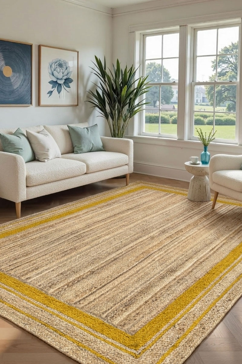 Hand Braided Natural Yellow Bordered Jute Rug - Image 5