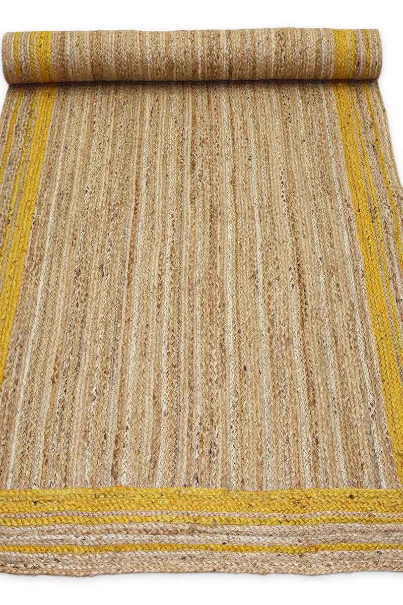 Hand Braided Natural Yellow Bordered Jute Rug - Image 6