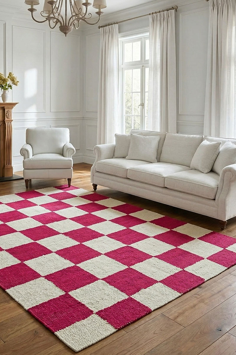 Checkered Hand Woven Jute Hemp Area Rugs for Living Room Home Decor - Image 2