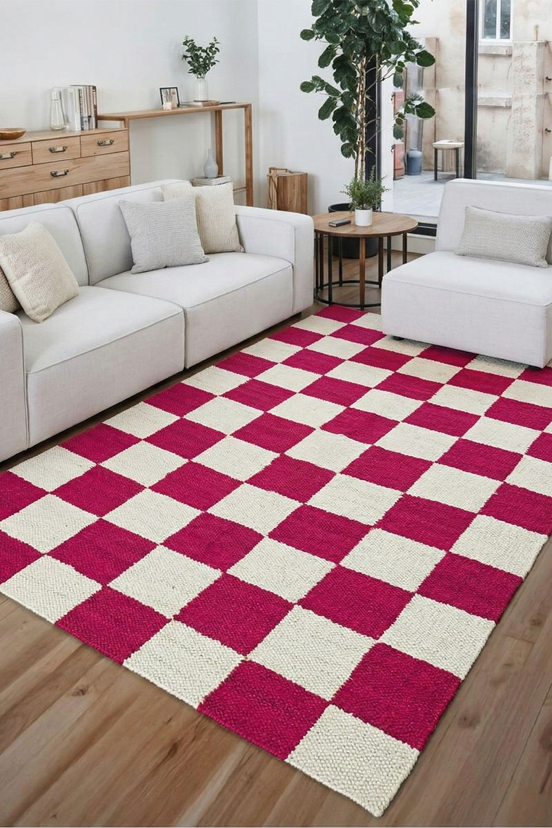 Checkered Hand Woven Jute Hemp Area Rugs for Living Room Home Decor - Image 5