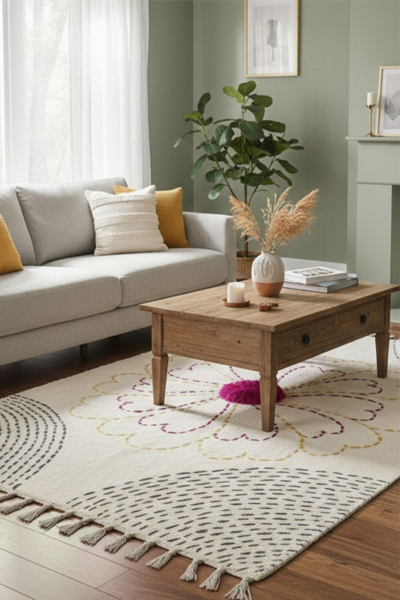 Exquisite Kantha Cotton Rug – Handcrafted Boho Dhurrie - Image 5