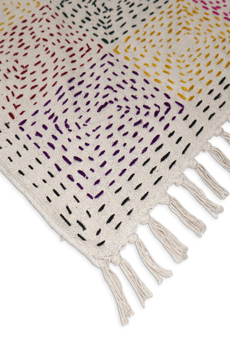 Stunning Kantha Cotton Rug - Vibrant Hand-Stitched Boho Dhurrie - Image 3