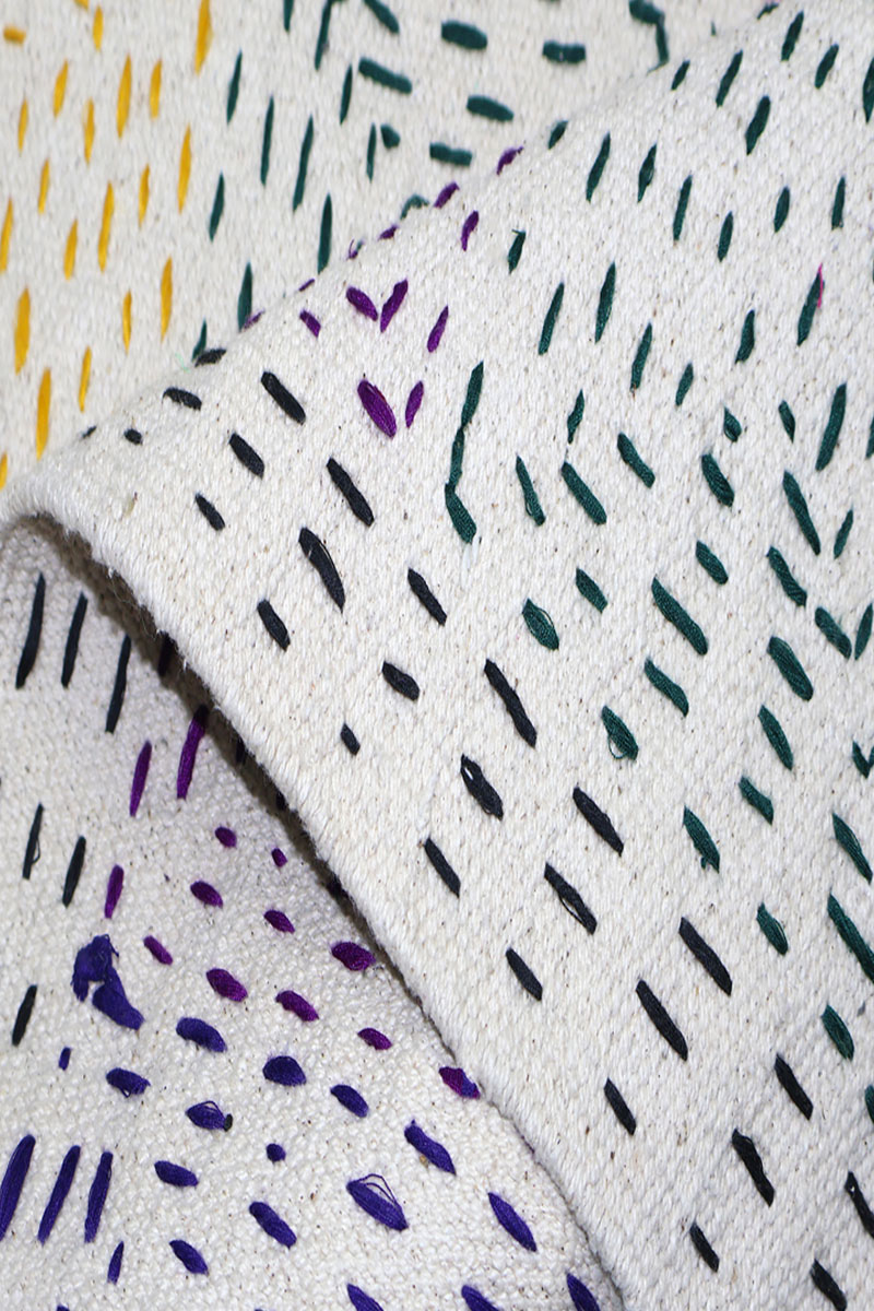 Stunning Kantha Cotton Rug - Vibrant Hand-Stitched Boho Dhurrie - Image 4