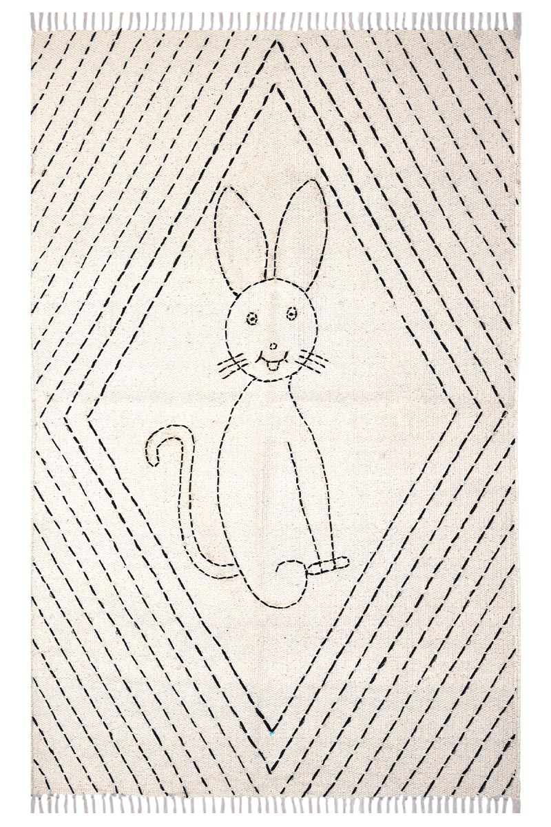 Stunning Kantha Cotton Rug - 3x5 Hand-Stitched Boho Dhurrie