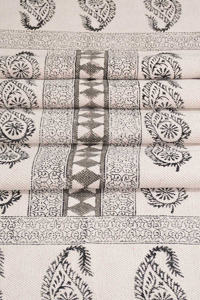 Traditional Hand Block Printed Paisley Cotton Dhurrie Rug - Image 5