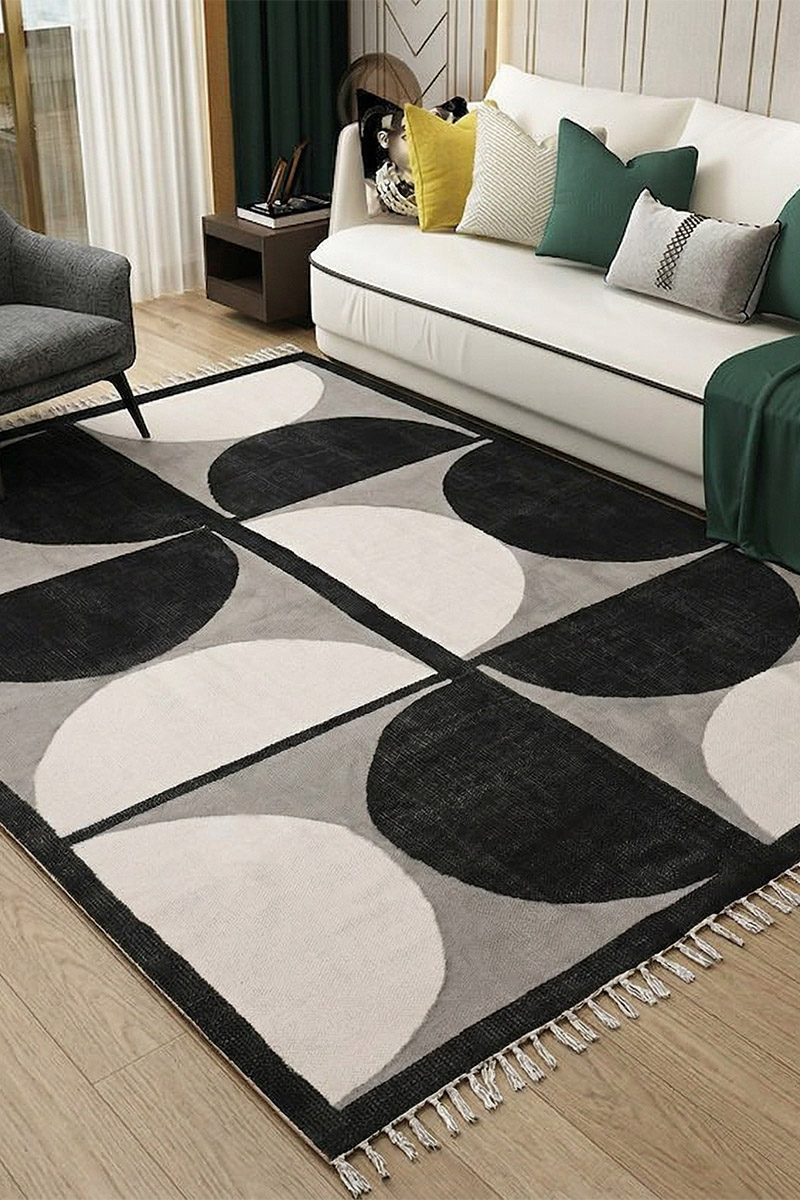 Handmade Half-Moon Hand Block Printed Rug - Image 2