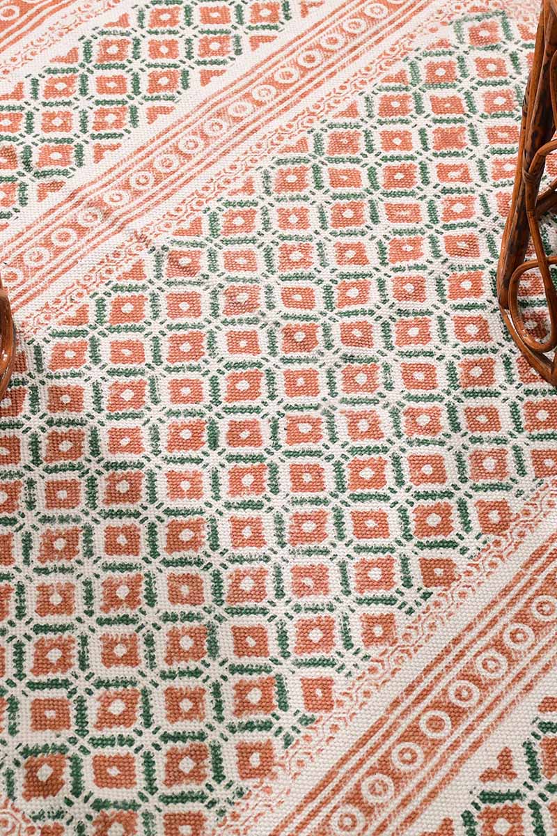 Handcrafted Boho Rust Geometric Block-Print Area Rug with Tassels - Image 3