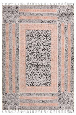 Handcrafted Block-Printed Rug Diamond Pattern Flatweave Cotton Rug